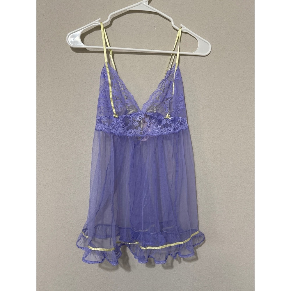 NWT Y2K Victorias Secret Sheer Mesh Babydoll Purple Garden Fairy Coquette Sz S
